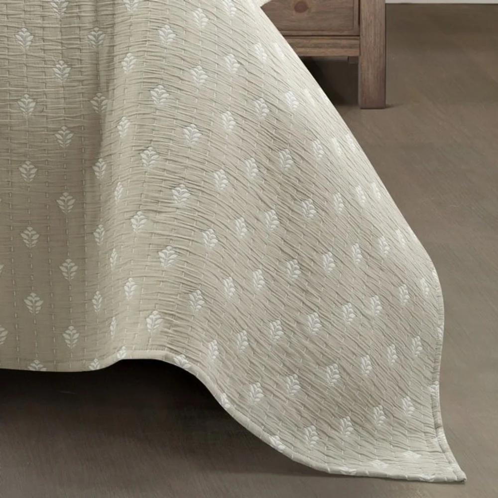 Lush Decor Hygge Kantha Pick Stitch Yarn Dyed Cotton 3 Piece Set King Neutral